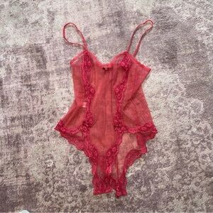 Blush Vintage Women’s Small Pink Sheer Lingerie Lace Teddy One Piece